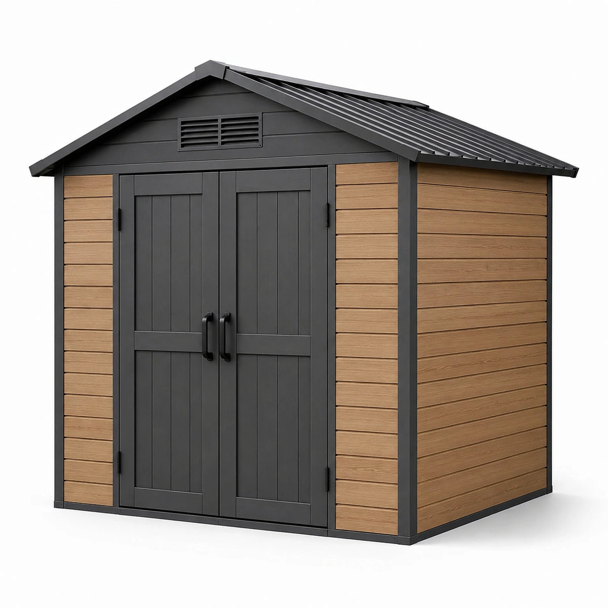 Casetta da giardino in legno e metallo 185 cm x 152 cm x 226 cm grigio e legno naturale