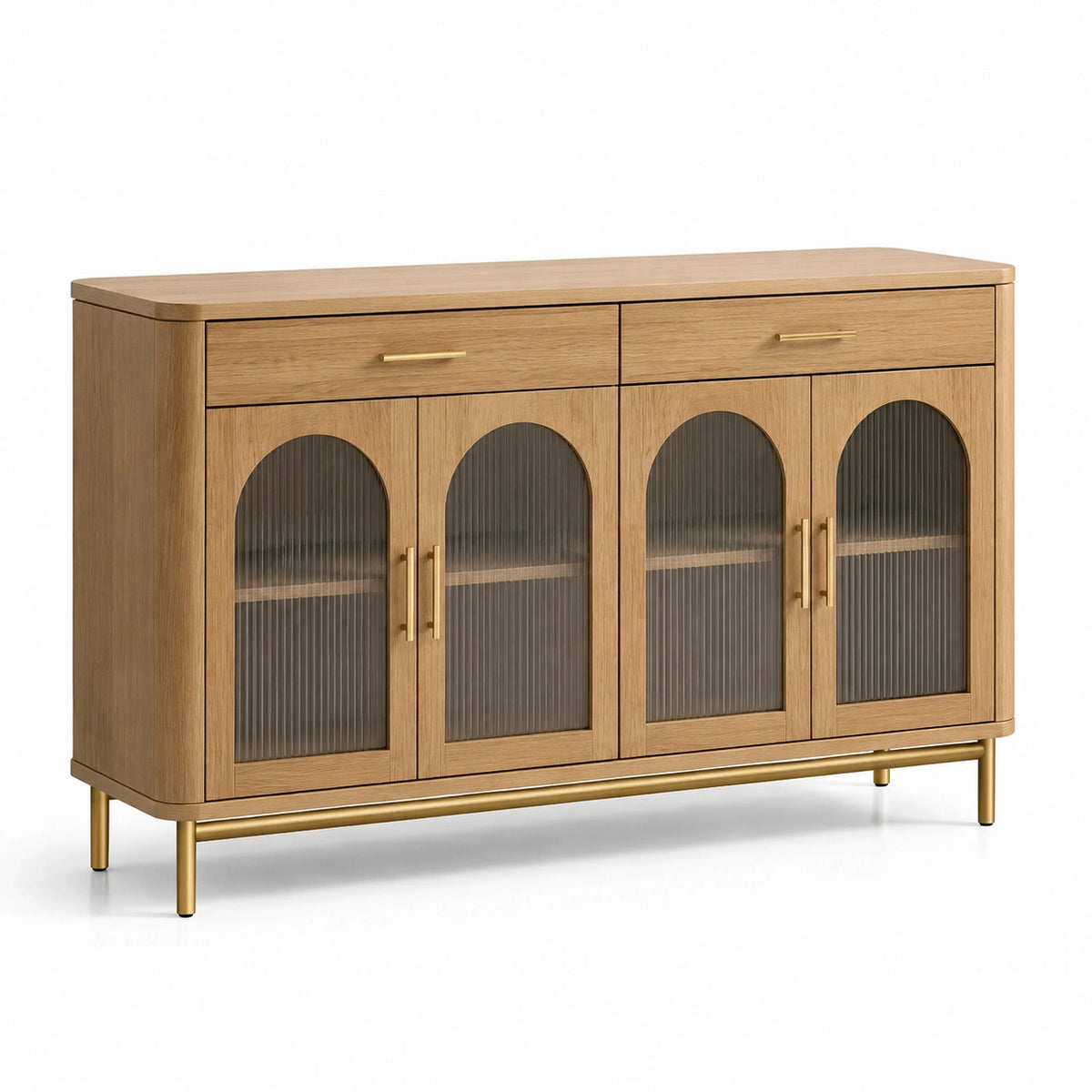 Credenza in legno con ante in vetro temperato e maniglie in metallo, 160x40x85 cm