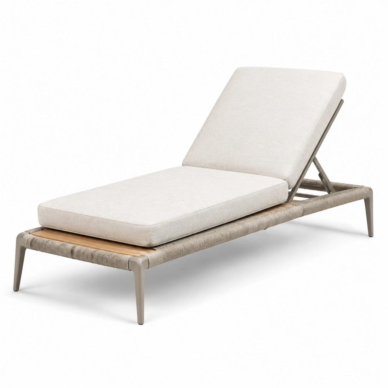 Lettino prendisole in alluminio, teak e tessuto beige regolabile