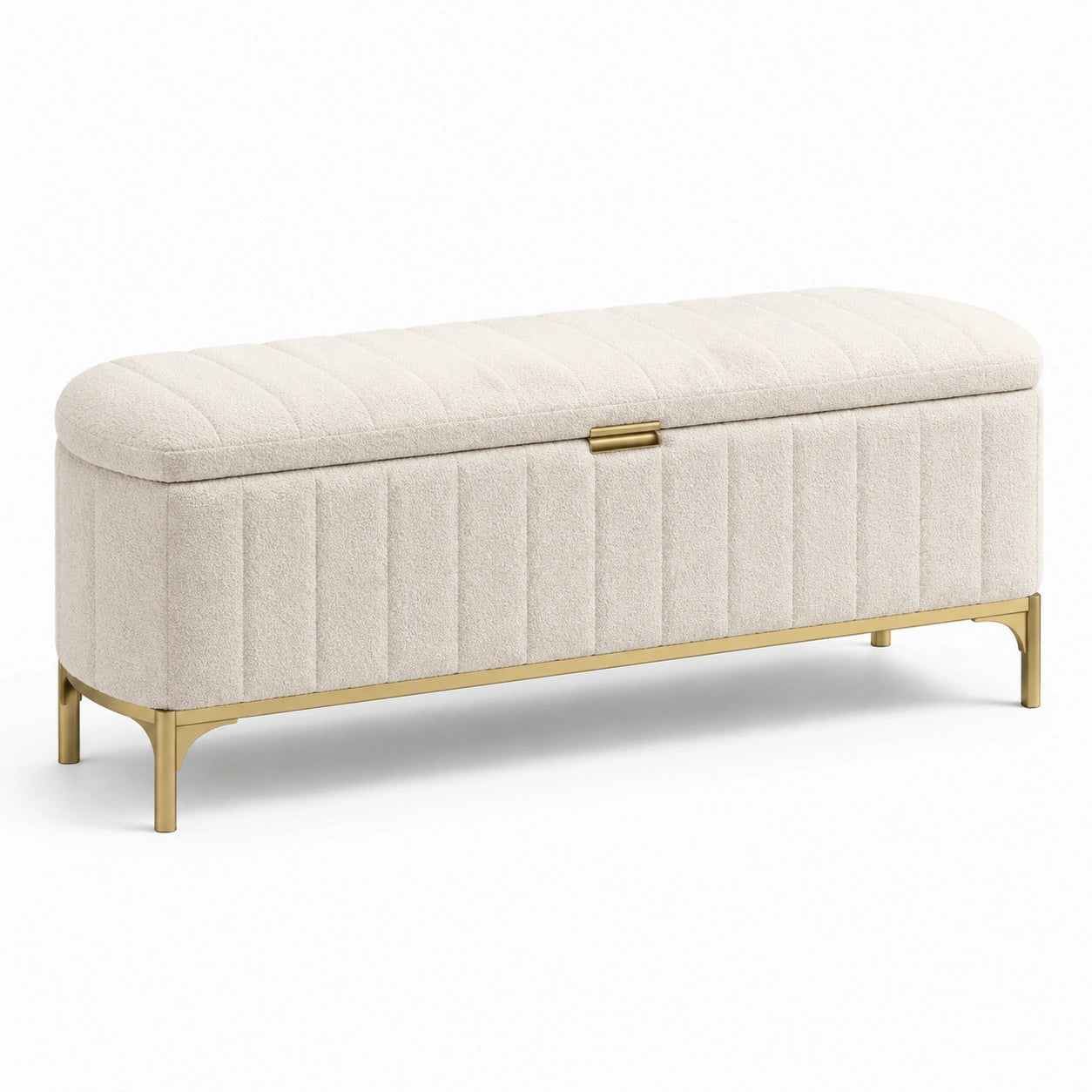 Panca contenitore in tessuto e metallo beige
