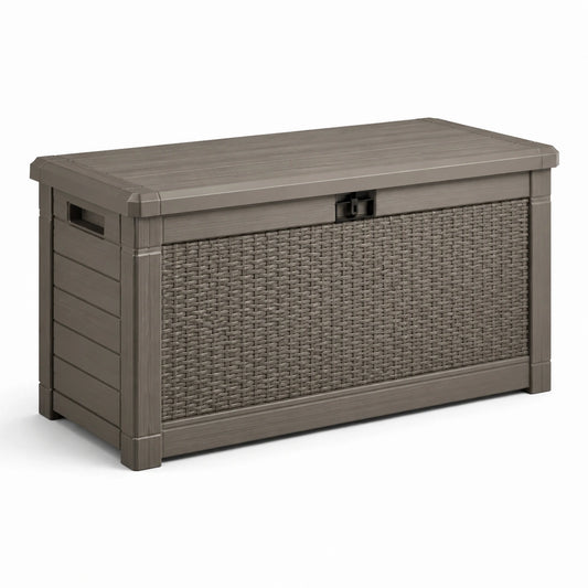 Baule da giardino in plastica marrone 120x50x60 cm