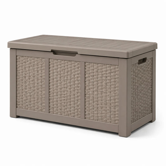 Baule da giardino in plastica intrecciata beige