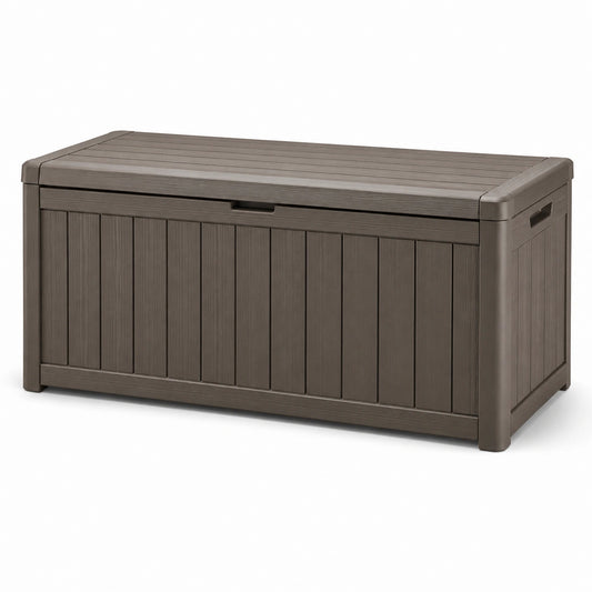 Baule da giardino in plastica effetto legno marrone