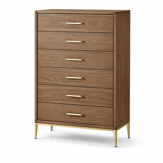 Cassettiera Alta in Legno e Metallo con 6 Cassetti