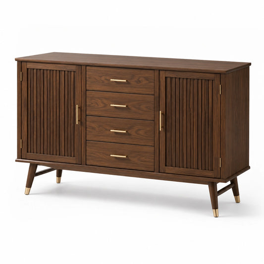 Credenza in Legno Massello con Cassetti e Ante Marroni
