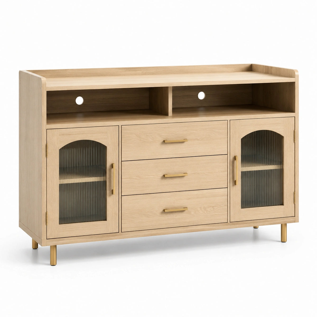 Credenza in Legno e Metallo con Ante in Vetro Temprato 144x40x84 cm