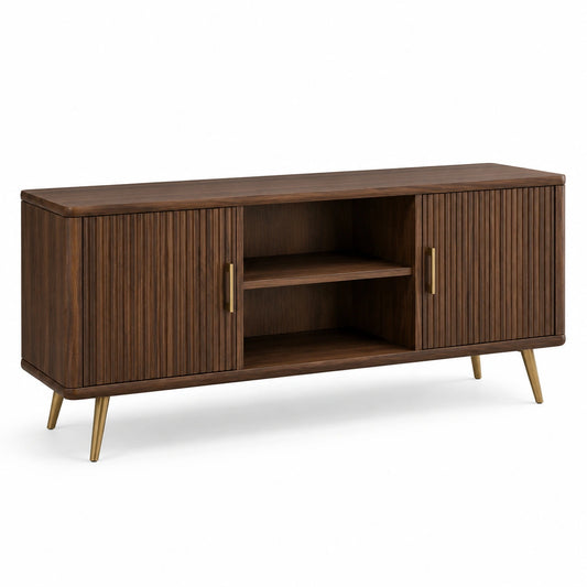 Credenza in legno massello di noce con ante e ripiani