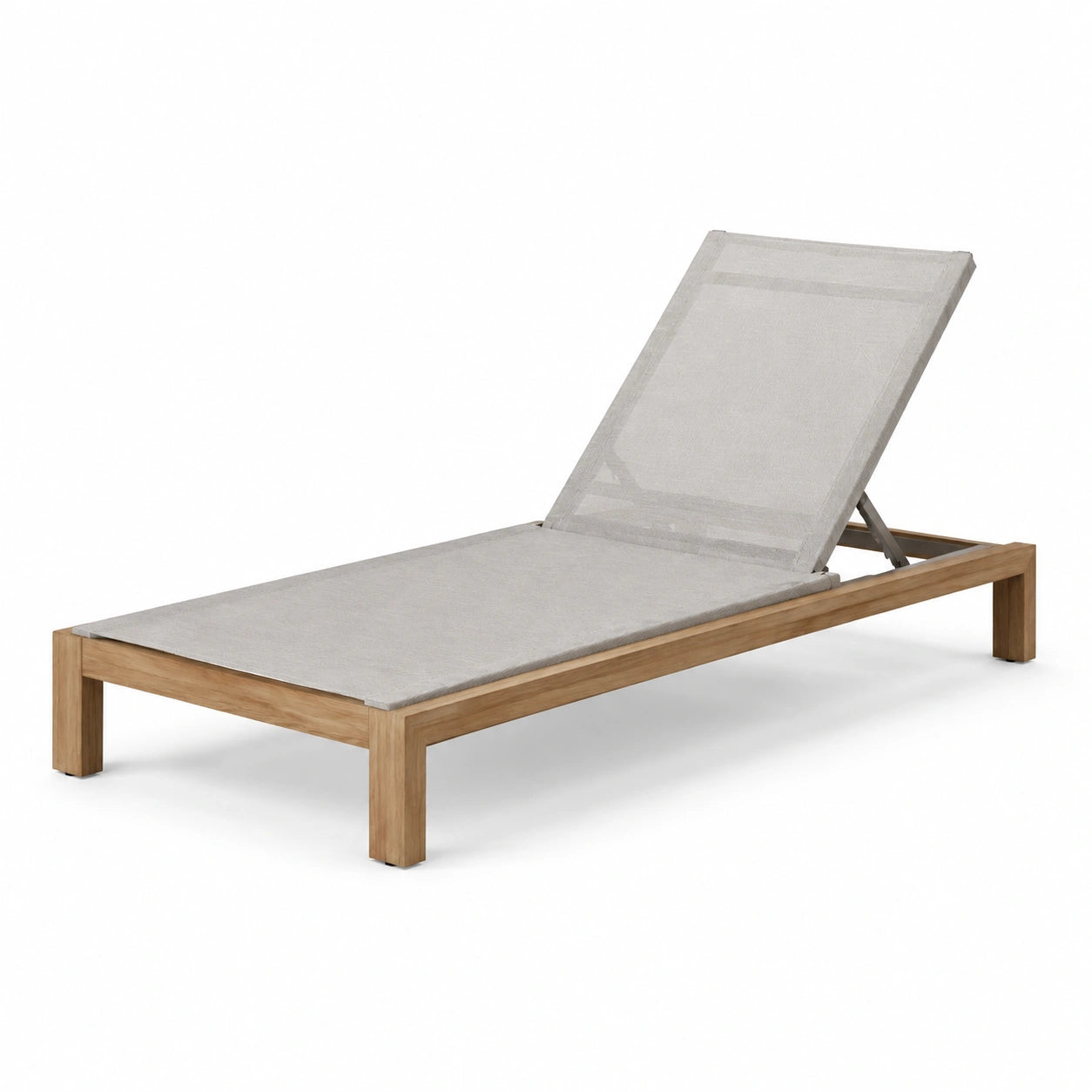 Lettino prendisole in legno di teak e textilene grigio