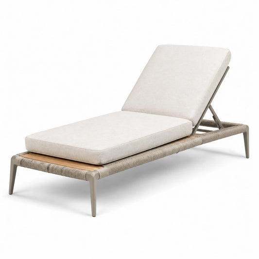 Lettino prendisole in alluminio, teak e tessuto beige regolabile