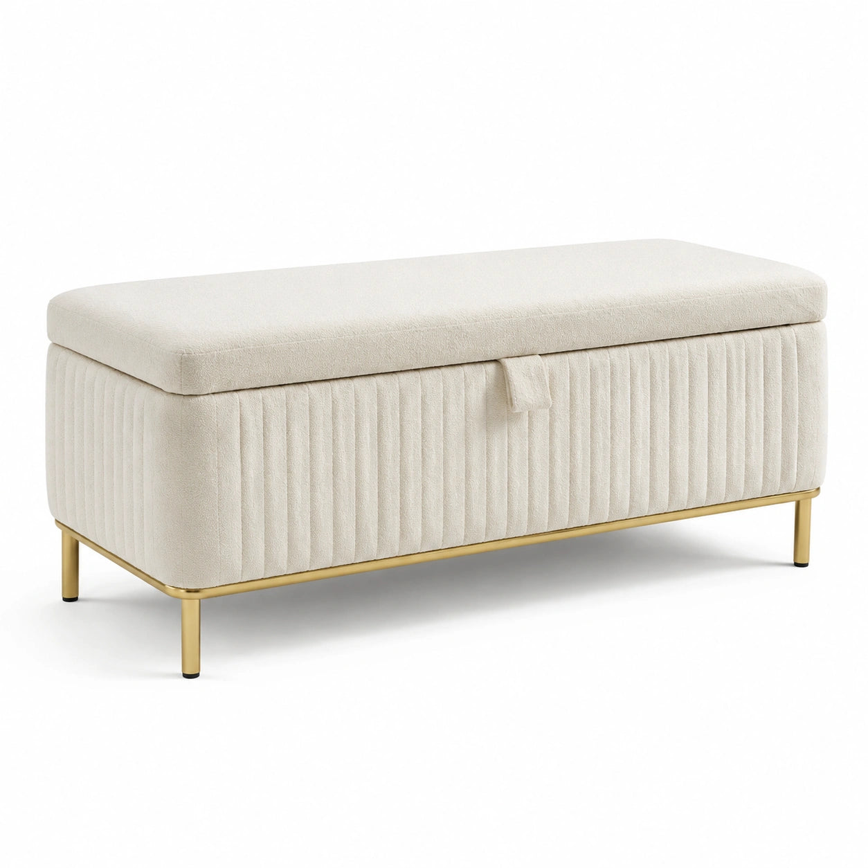 Panca contenitore in tessuto e metallo beige