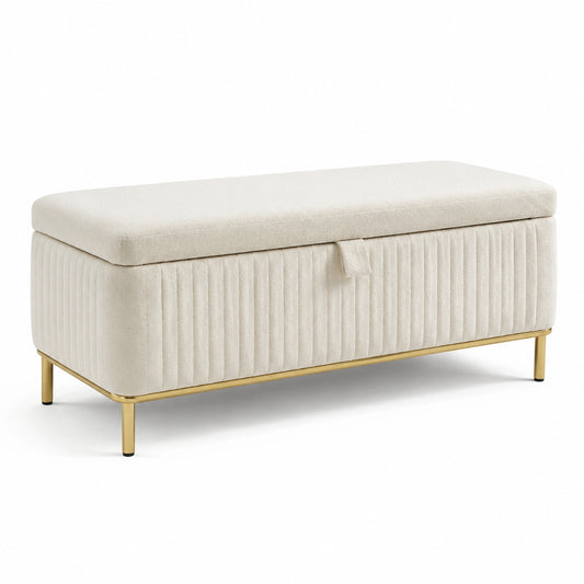 Panca contenitore in tessuto e metallo beige