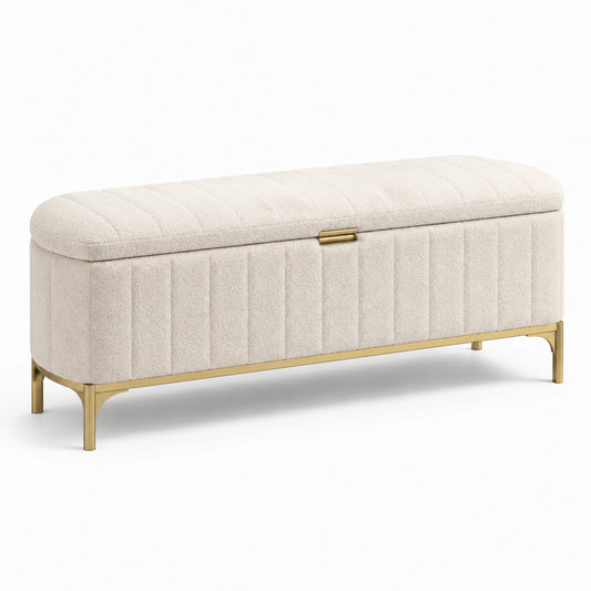 Panca contenitore in tessuto e metallo beige
